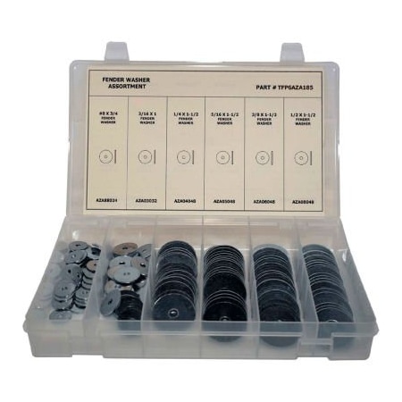 Titan Fasteners 185 Piece Fender Washer Assortment - #8 to 1/2in - Grade 2 - Steel - Zinc TFP6AZA185